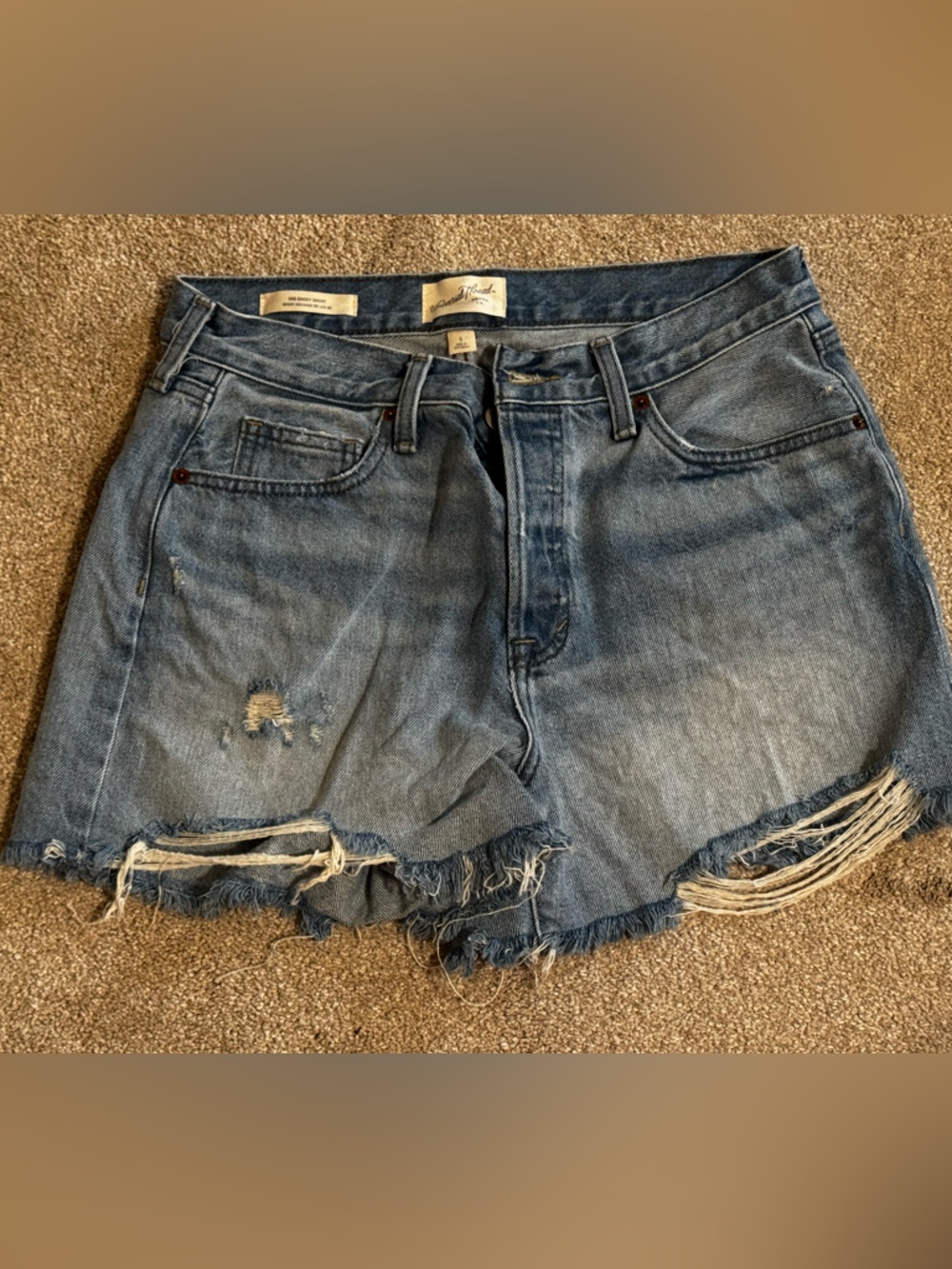 High-Rise Distressed Denim Cutoff Shorts - Light Blue